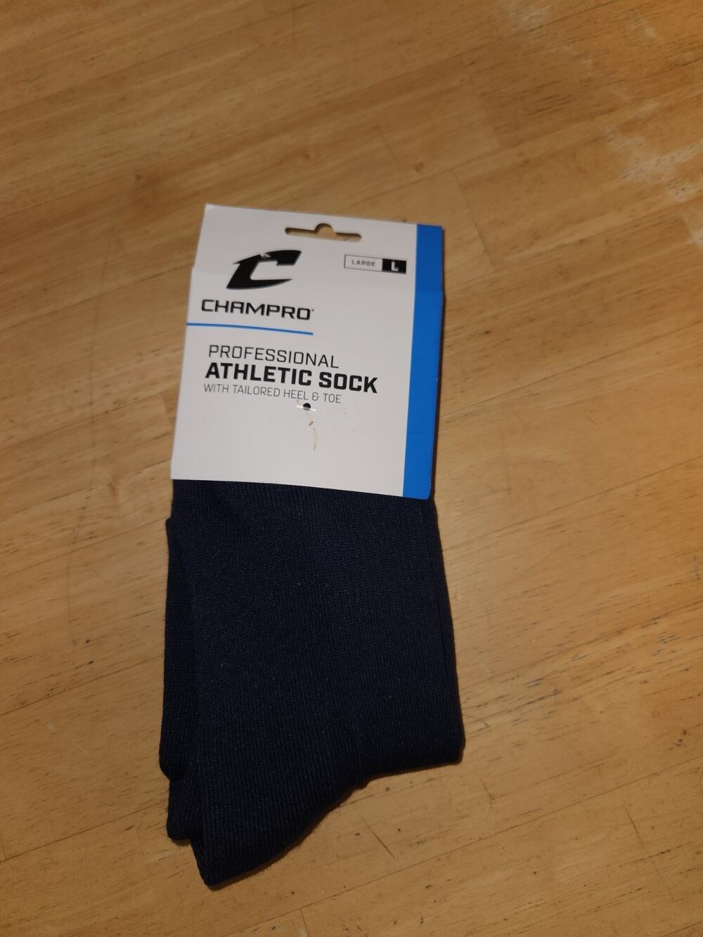 Champro Men's Compression Athletic Socks Navy L Double Rib Top Reinforced Toe